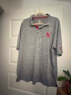 Nebraska Colosseum Gray Polo with Red 'N' Chest Logo